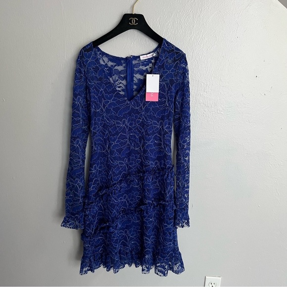 Shoe Dazzle NWT Royal Blue Lace Ruffle Trim Dress - Picture 4 of 14